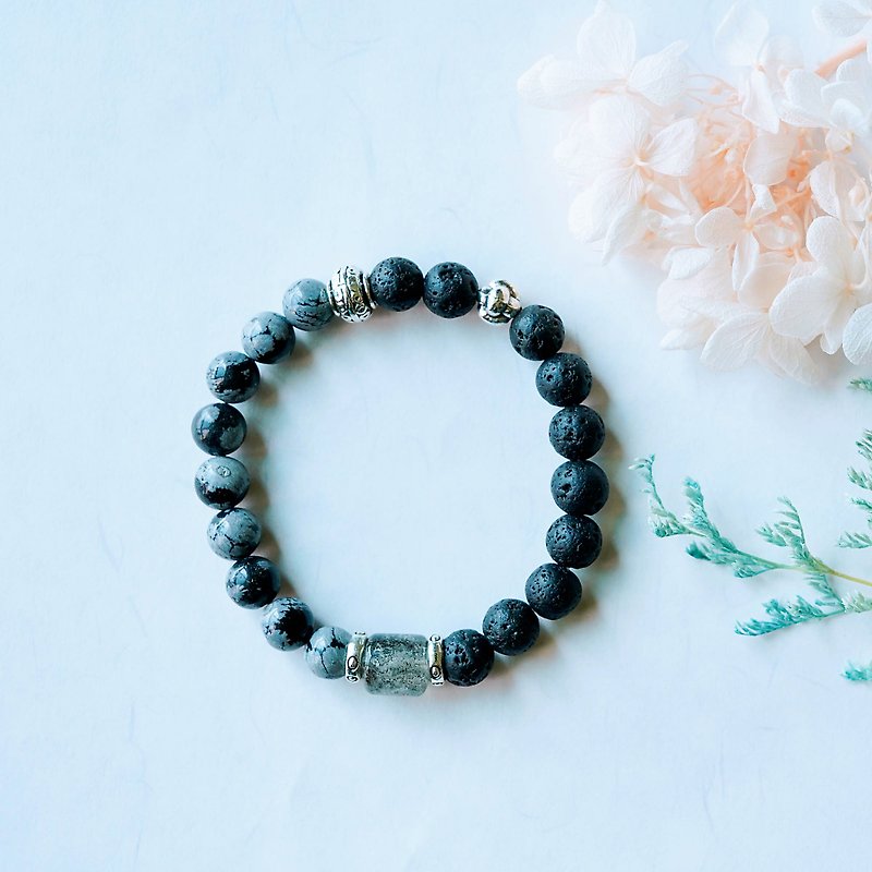 Green mica volcanic rock Stone snowflake obsidian||Relieve stress and release courage crystal bracelet - Bracelets - Crystal Black