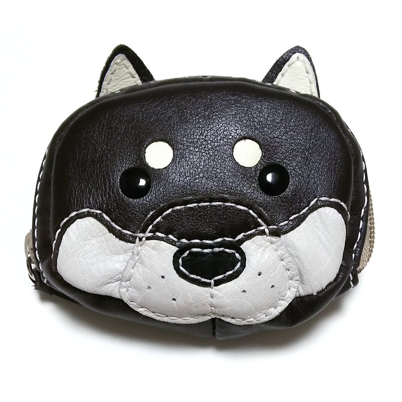 marie / Marie Leather Leather Coin Case / Accessory Case / Black Shiba Inu - Coin Purses - Genuine Leather Black