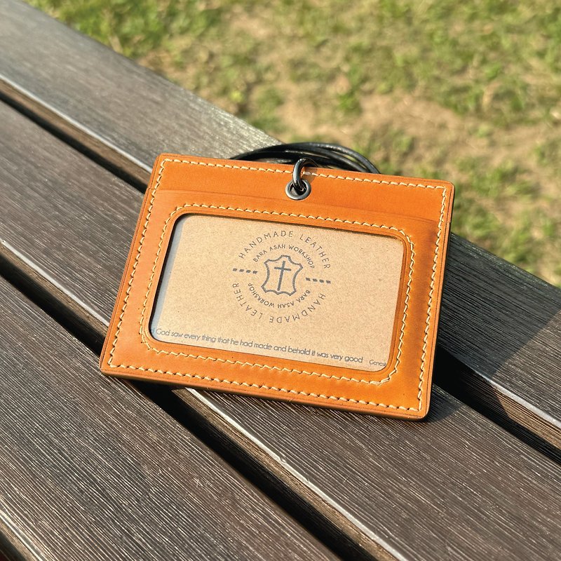【ID Card Holder】Brown Cordovan | W/ Lanyard | Handmade Leather in Hong Kong - ID & Badge Holders - Genuine Leather Brown