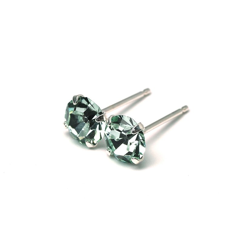 Chrysolite Green Crystal Stud Earrings, 925 Sterling Silver, 5mm 6mm Round - 耳環/耳夾 - 純銀 綠色