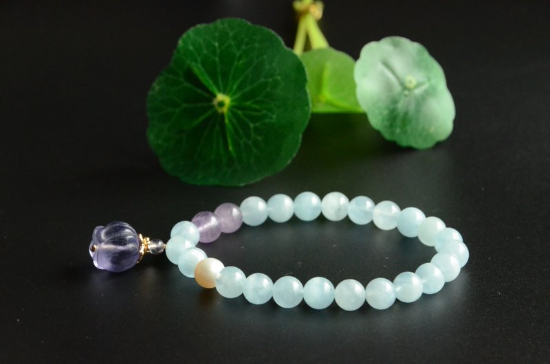 [Waves] Natural Aquamarine Bracelet Amethyst Fluorite Stone - สร้อยข้อมือ - เครื่องประดับพลอย 