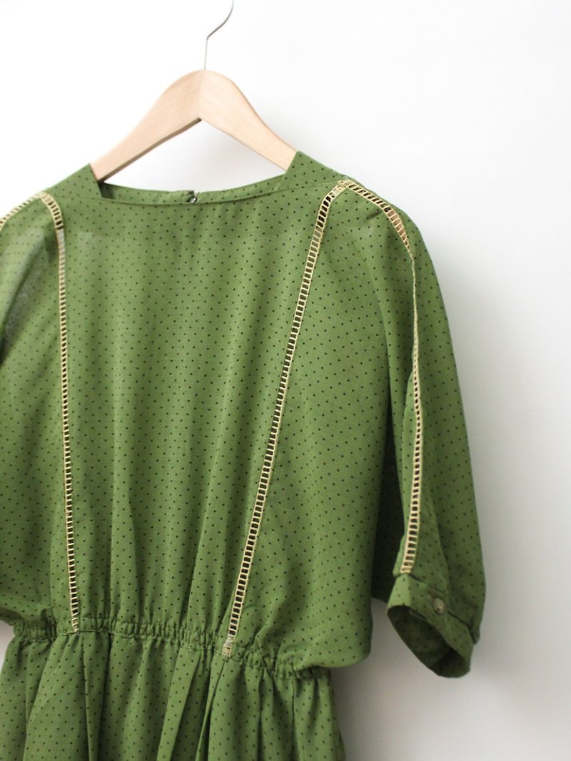 【RE0614D1249】 early summer Japanese simple bird rat sleeves green little-bit short-sleeved ancient dress - One Piece Dresses - Polyester Green