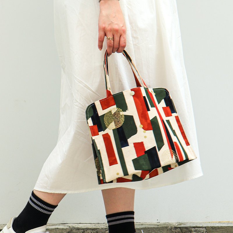 Accordion Tote Bag (Geometric) - Handbags & Totes - Cotton & Hemp Red