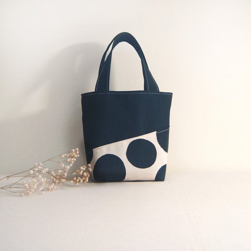 Ready handmade black dot printed handbag, meal bag, book bag - Handbags & Totes - Cotton & Hemp Black