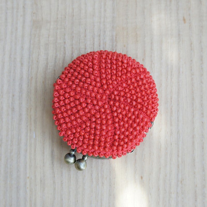 Ba-ba handmade Beads crochet round coincase No.1432 - 零錢包/小錢包 - 其他材質 紅色