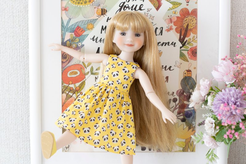 Summer panda dress for 37 cm (14 inch) Ruby Red Fashion Friends dolls (RRFF) - ตุ๊กตา - ผ้าฝ้าย/ผ้าลินิน สีเหลือง