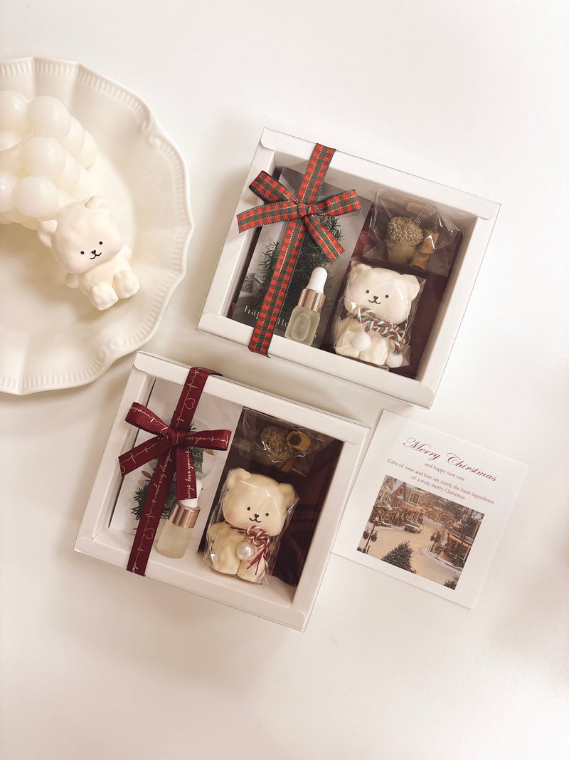 【聖誕禮盒】棉花糖熊擴香石香氛乾燥花禮盒 聖誕節 交換禮物 - 香氛/精油/擴香 - 其他材質 多色