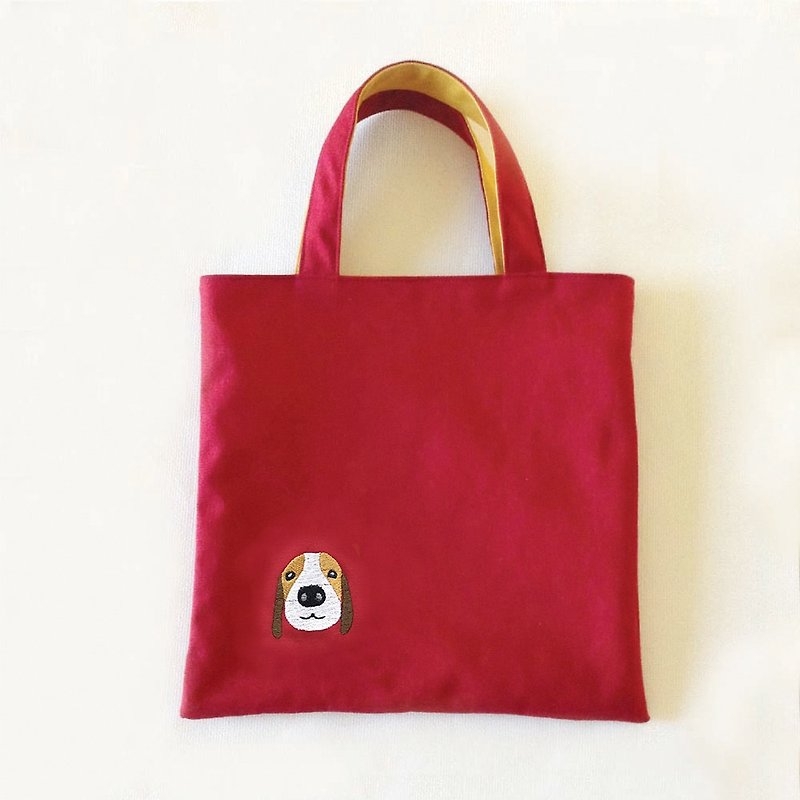 Migru-/Tote Double Mini- Beagle/canvas tote bag/embroidery/toy bag - Handbags & Totes - Cotton & Hemp Multicolor
