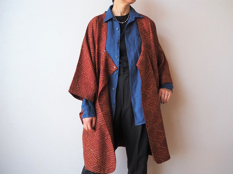 日本極簡主義棕色真絲和服、光滑真絲夾克、露肩上衣 - 中性衛衣/T 恤 - 絲．絹 