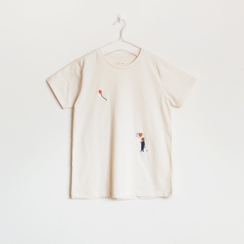 balloon boy t-shirt : natural - เสื้อยืดผู้หญิง - ผ้าฝ้าย/ผ้าลินิน ขาว