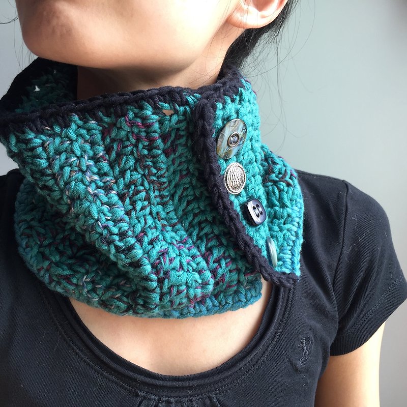 Creative organic cotton cowl -hand crochet scarf (Peacock)   - Scarves - Cotton & Hemp Blue