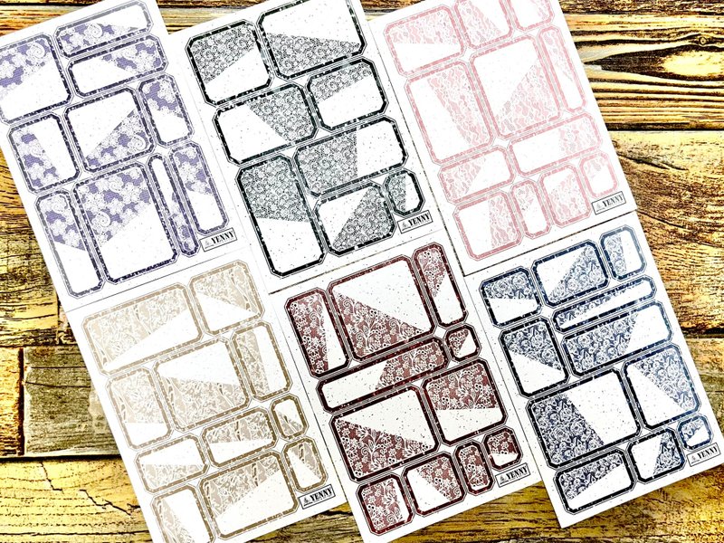 (paper sticker) two tone lace label 6 types - 貼紙 - 紙 多色
