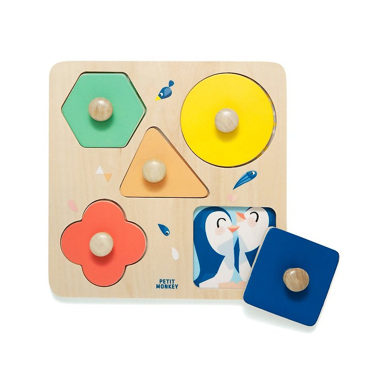 Dutch Petit Monkey Classic Wooden Play-Zoo Geometric Shape Puzzle (1Y+) - ของเล่นเด็ก - ไม้ หลากหลายสี