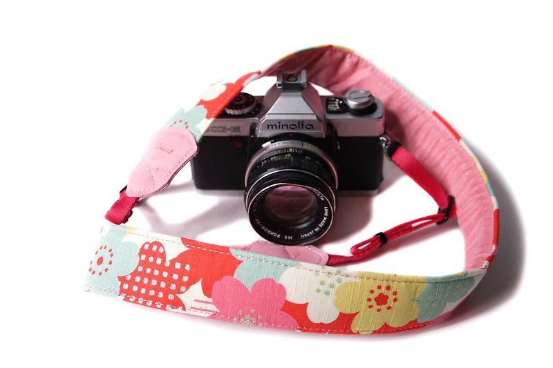 【孤品】花漾4.0減壓相機背帶-可愛繽紛整體明亮 - 菲林/即影即有相機 - 棉．麻 粉紅色