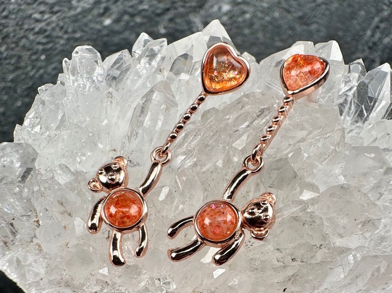 [Inexplicably Wonderful Grocery Store] Golden Sun S925 Silver Rose Gold Bear Heart Earrings Earrings - Earrings & Clip-ons - Sterling Silver Orange