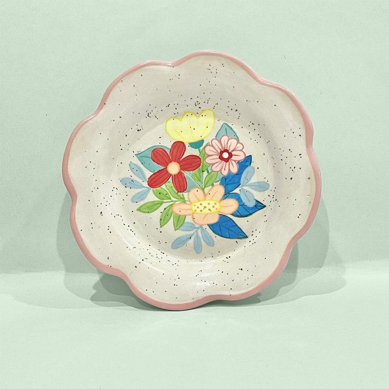 Speckle flower bouquet PLATE - 盤子/餐盤/盤架 - 陶 白色