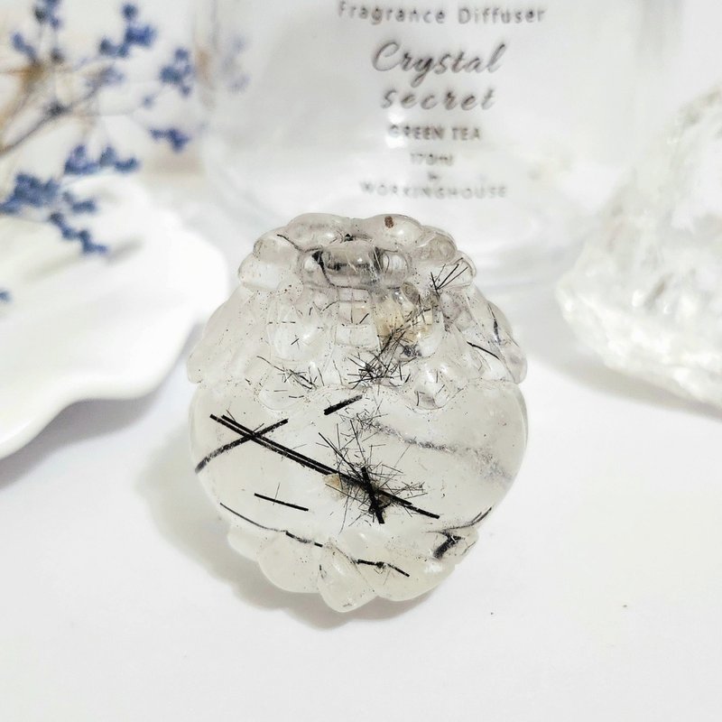 透明なブラックの水晶龍亀 - 置物 - クリスタル ブラック