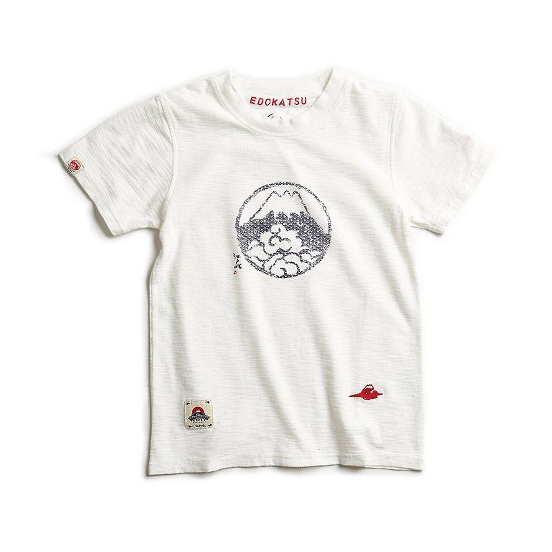 江戸勝 和風富士山青海波ロゴ半袖Tシャツ レディース (オフホワイト) #トップス - Tシャツ - コットン・麻 ホワイト
