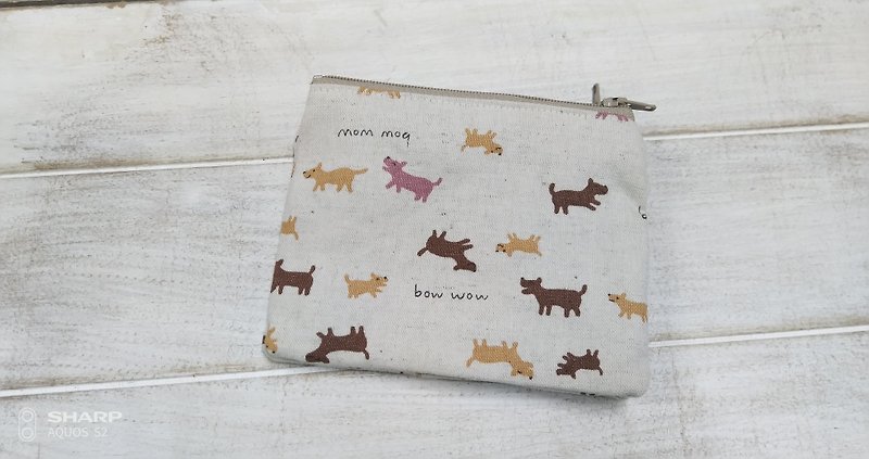 Beige puppy pattern double zipper wallet card package package bag - Coin Purses - Cotton & Hemp Khaki