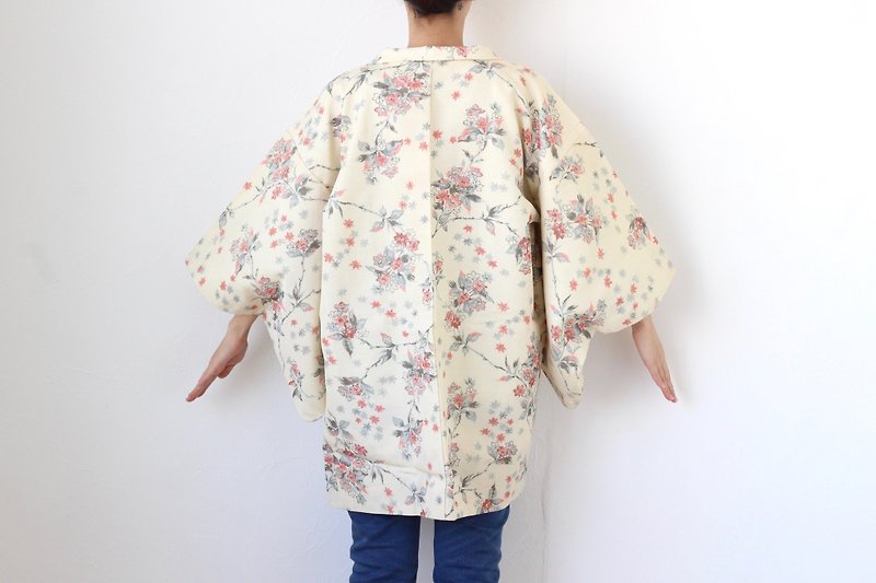 floral kimono, kimono jacket, vintage haori, vintage wear /3918 - ジャケット - ポリエステル イエロー