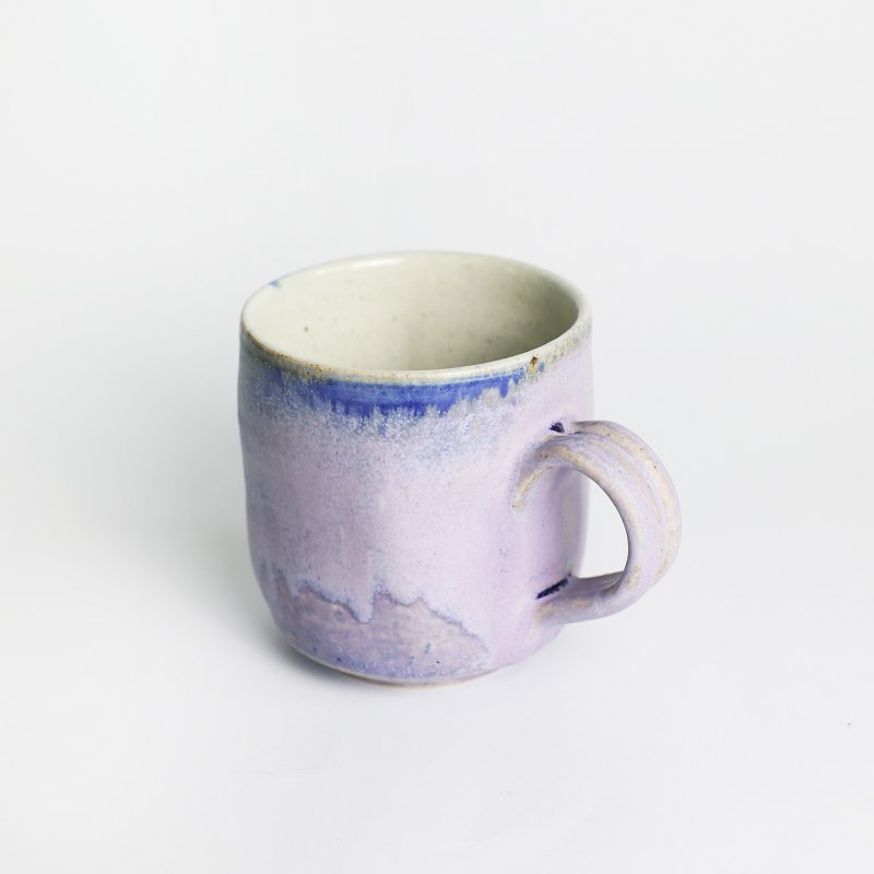 Mingya Kiln l wood-fired pink purple double hanging gray glaze cup pink purple blue and white clay coffee cup water cup T - Mugs - Pottery Pink