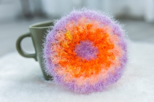 Meya 編縫編織 紫・亮橘・橘色 手工編織 韓國菜瓜布 抗菌防臭 繽紛色彩