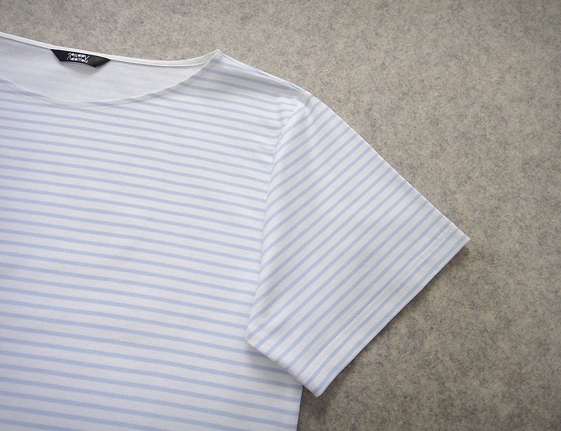 手作りのラインのパターンの水の青いシャツ - トップス - コットン・麻 ブルー