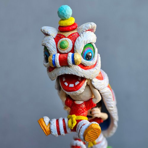 万頭獅子舞（木彫り） - ショップ carvingforyou 人形