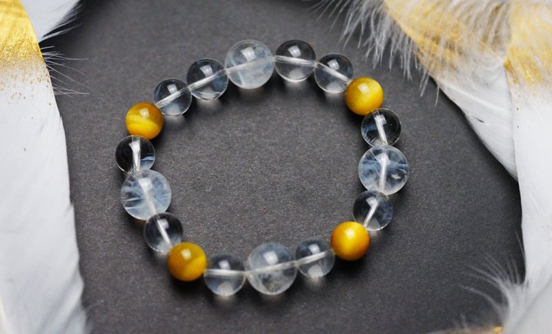 Handmade Blue Needle Feather White Crystal Tiger Eye Stone Bracelet - Bracelets - Crystal Multicolor