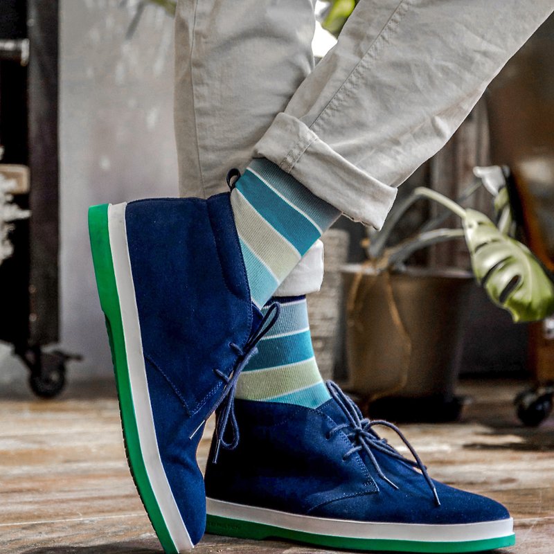 Wakefield∣大地簡約群藍 - 紳士襪∣台灣製∣抑菌除臭 - 襪子 - 棉．麻 藍色