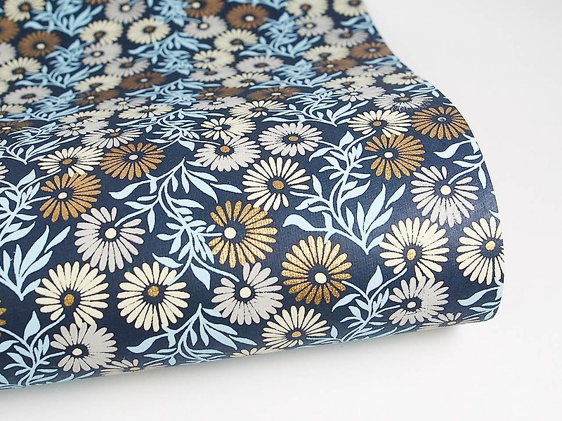 Shizen 藍底金花朵 手工包裝紙 - 包裝材料 - 紙 藍色