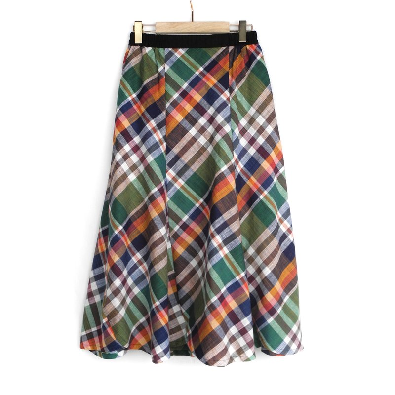 Checkered Print - Lace A-line Umbrella Skirt Long Skirt #U6022 - กระโปรง - ผ้าฝ้าย/ผ้าลินิน หลากหลายสี