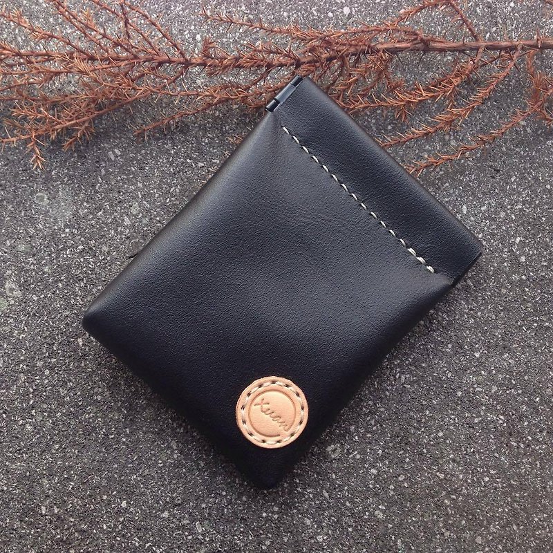 Shrapnel coin purse-long shape-black sheepskin - Coin Purses - Genuine Leather Black