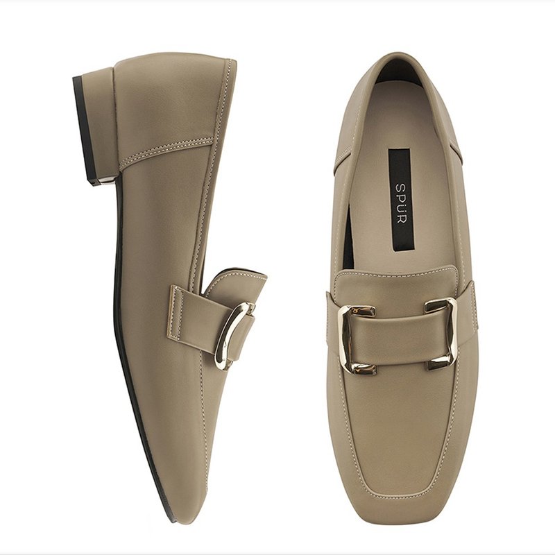 PRE-ORDER SPUR Double Buckle Loafers_QA7013 MUD BEIGE - Women's Leather Shoes - Other Materials 