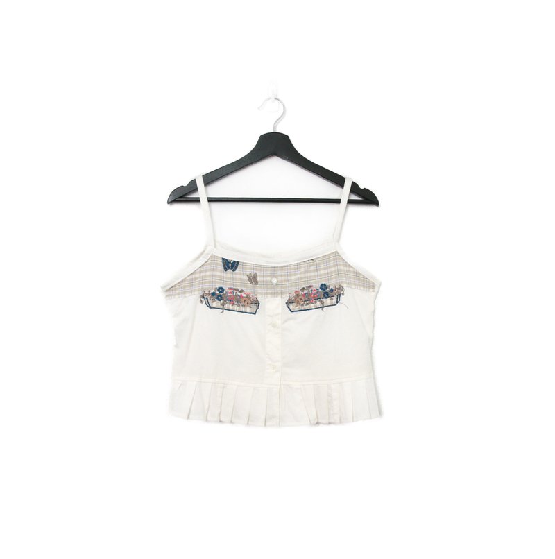 Back to Green-再製刺繡背心 格紋拼布 花盆 sv-04 /vintage vest - 背心/無袖上衣 - 棉．麻 