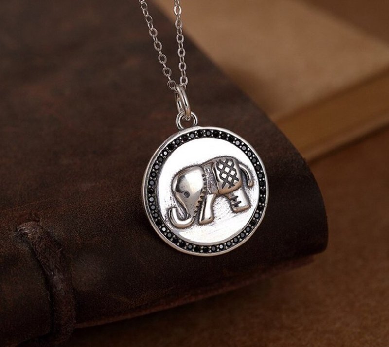 Elephant Never Forget Protect Animals Necklaces NO Chains Thailand Totem - 長項鍊 - 純銀 銀色