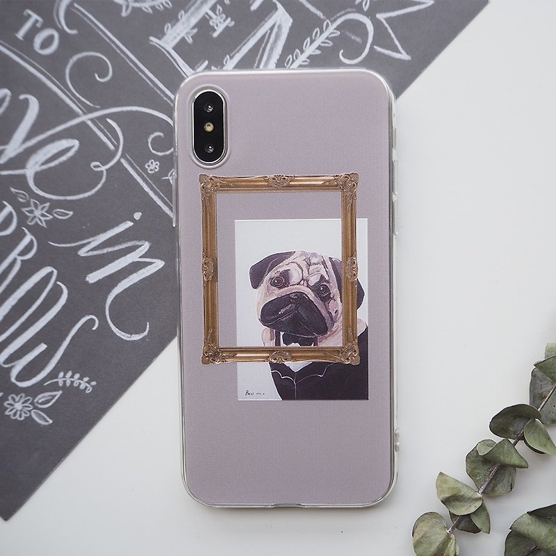I am a Pug dog, a mobile phone case, a soft rubber embossed shell. - Phone Cases - Plastic Gray