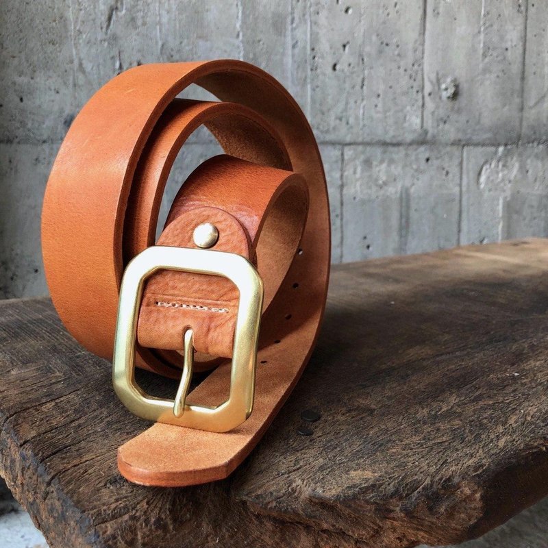 4.0cm wide heavy octagonal head thick belt _ aged Brown tanned cow leather【LBT Pro】 - Belts - Genuine Leather Orange