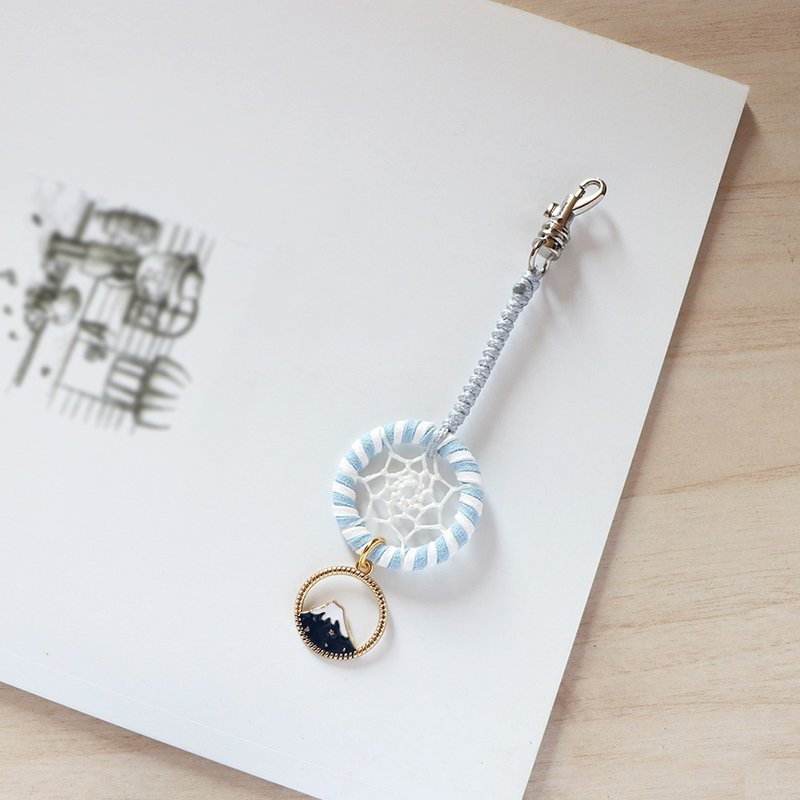 經典富士山丨禮物 手作雙色 捕夢網 Dreamcatcher 吊飾-清新藍 - 吊飾/掛飾 - 其他材質 藍色