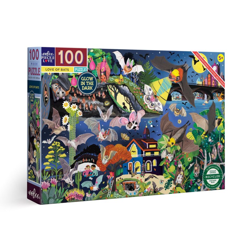 eeBoo 100 Piece Puzzle- Love of Bats 100 Piece Puzzle Bat Love - เกมปริศนา - กระดาษ หลากหลายสี