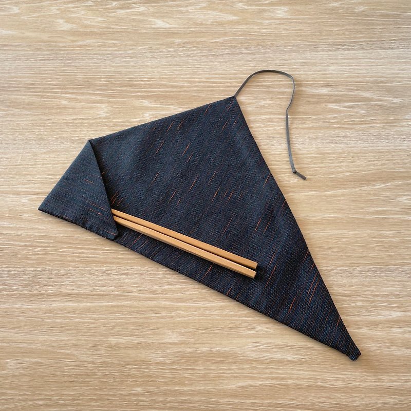 Unique | Cutlery Holder made of KIMONO fabric -Wool KIMONO fabric, dark blue S - ช้อนส้อม - ขนแกะ สีน้ำเงิน