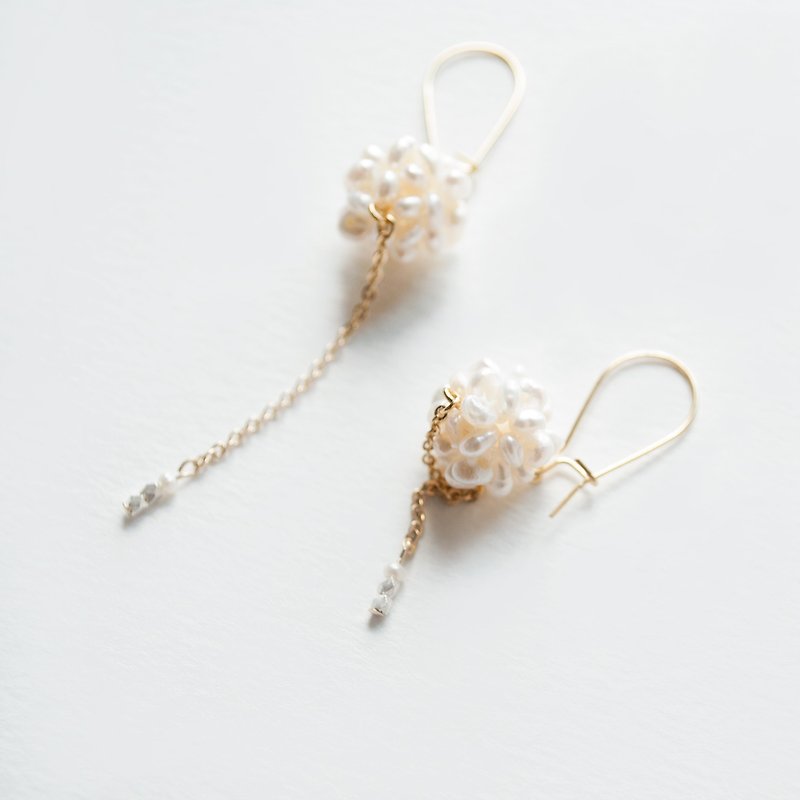TeaTime / pearl flowers Fan Fa French ear hooks / original pearl flower handmade earrings imported materials - Earrings & Clip-ons - Other Materials 