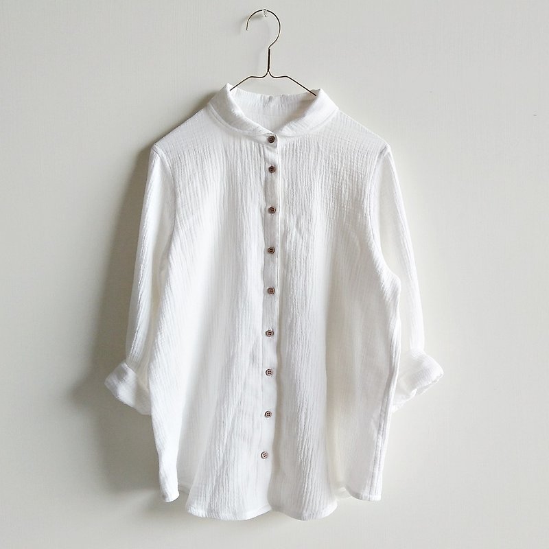 The last one ~ Feliz & Recap [washed double shirt] cotton white - Women's Shirts - Cotton & Hemp White