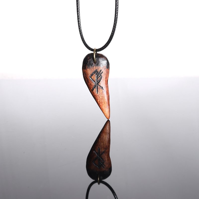 [New Year's Gift] Fast Shipping_Wood Carving Rune Spike Fenrir Rune Necklace (Key Ring Can Be Changed) - Necklaces - Wood Brown