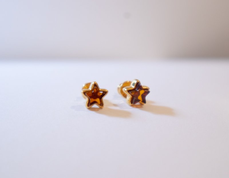 925 silver AMBER star earrings. earrings - Earrings & Clip-ons - Gemstone Gold