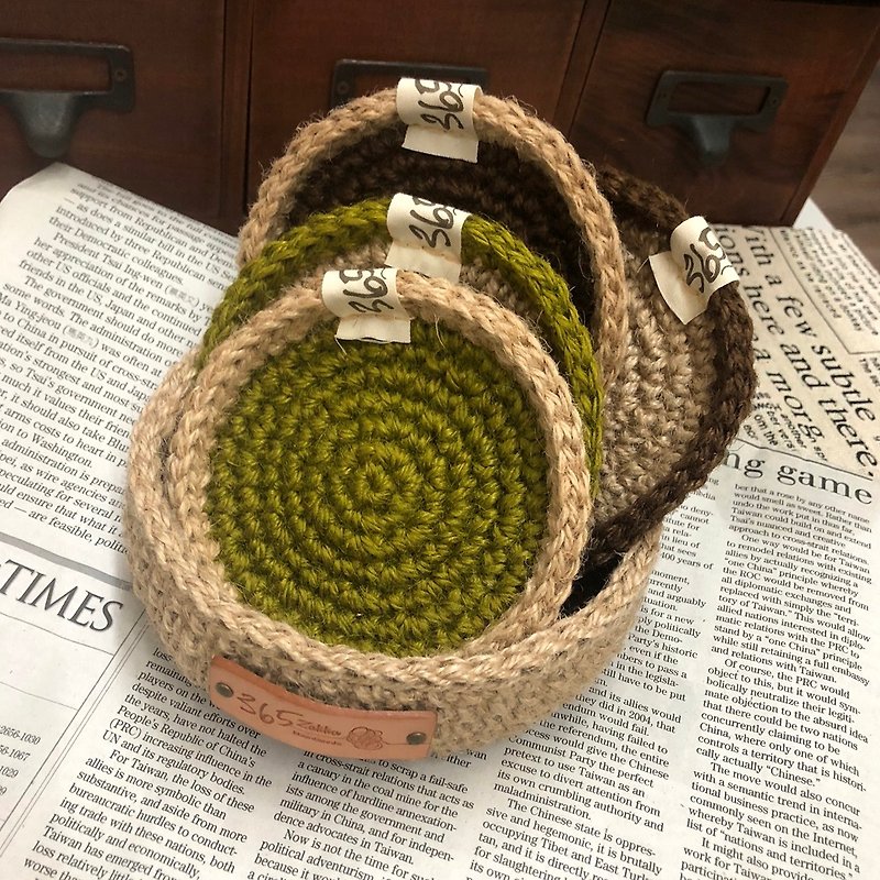 Crochet craft. Thick coaster set (1 storage basket + 4 coasters) - Storage - Cotton & Hemp Brown