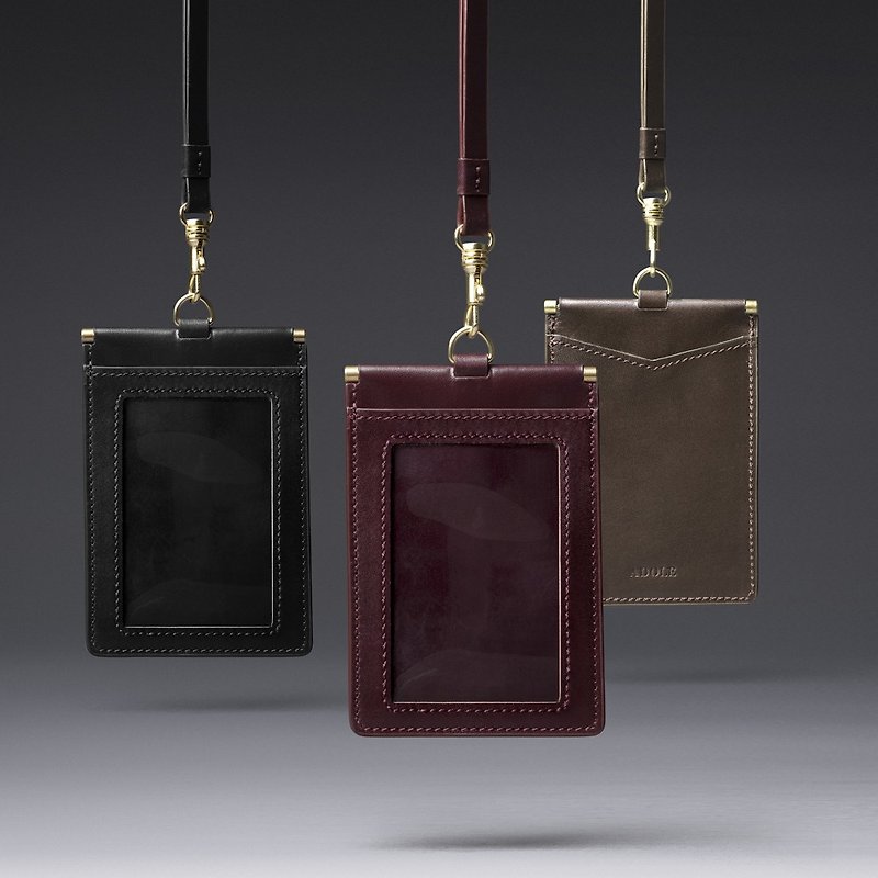 Gemimi leather ID holder/black, mocha, burgundy - ที่ใส่บัตรคล้องคอ - หนังแท้ หลากหลายสี