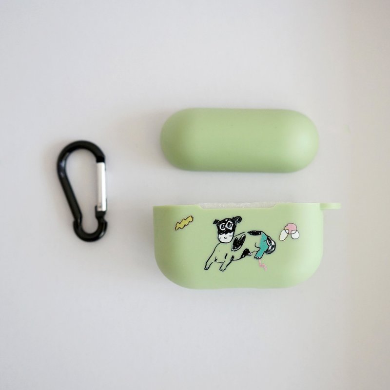 Panda小狗蘋果綠質感印花airpods /airpods pro保護套附吊環 - AirPods/耳機保護套 - 橡膠 綠色