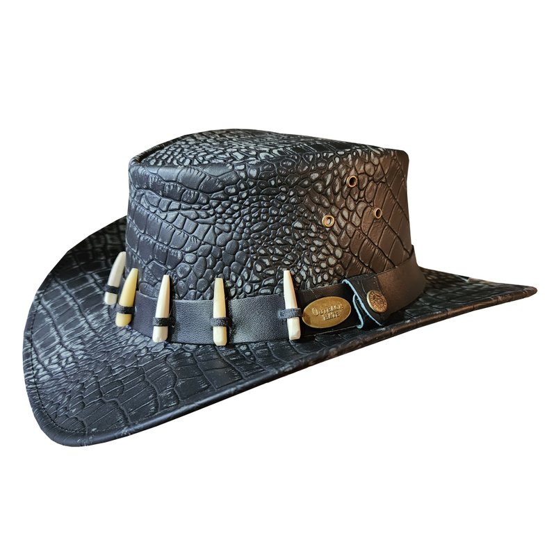 Bushman Style Crocodile Leather Outback Hat - Hats & Caps - Genuine Leather Black