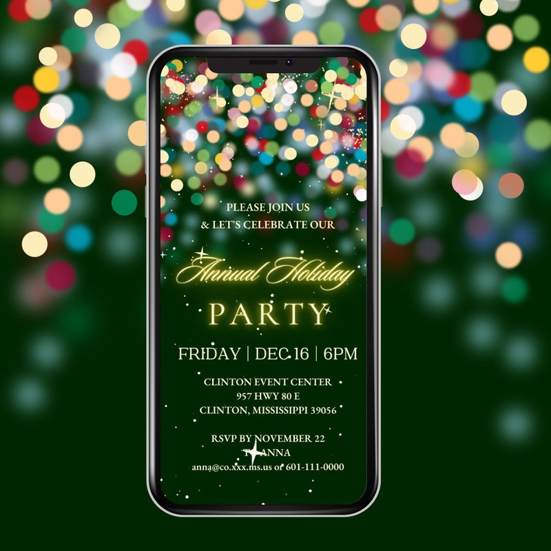 Animated Annual Holiday Party Invitation Canva Template - Video Christmas Lights - 電子喜帖/賀卡/邀請函 - 其他材質 
